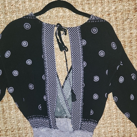 Free People Black and Gray Patterned Bodysuit - Picture 4 of 4